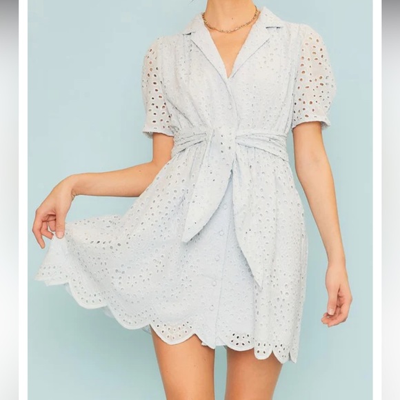 Main Strip Dresses & Skirts - Main strip light blue dress lace eyelet Medium New with tags button down spring